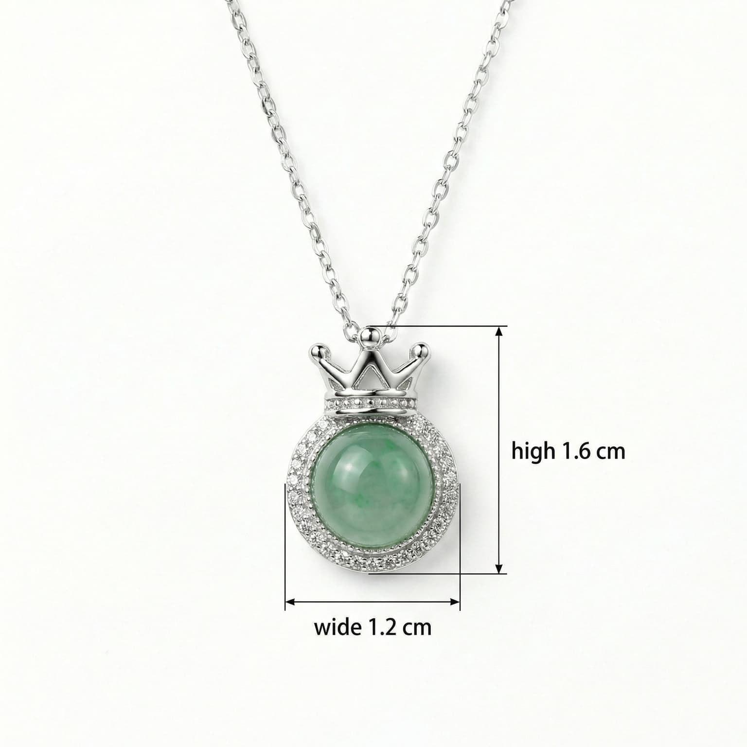 925 Sterling Silver Elegant Crown Green Jade Pendant Necklace In Sterling Silver With Shimmering Halo