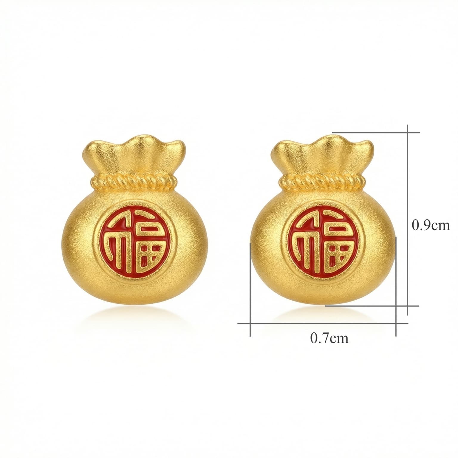 925 Sterling Silver Prosperity Money Bag Studs With Red Fu Character Blessing