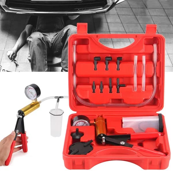 2 In 1 Brake Bleeder Kit Hand Held Vacuum Pump Test Set For Automotive With Protected Case, One-man Brake Clutch Bleeding Tool