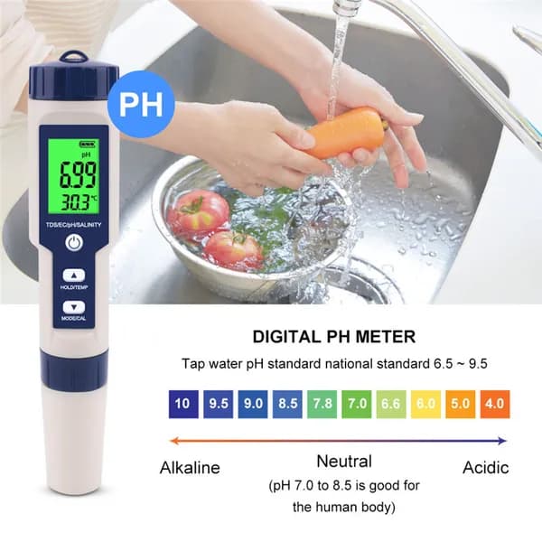 5-in-1 Water Quality Tester, Digital Salinity Meter For Saltwater Aquarium & Pool, Tds Ec Temperature Tester With Atc, Hydroponics, Swimming Pools, Home & Professional Use