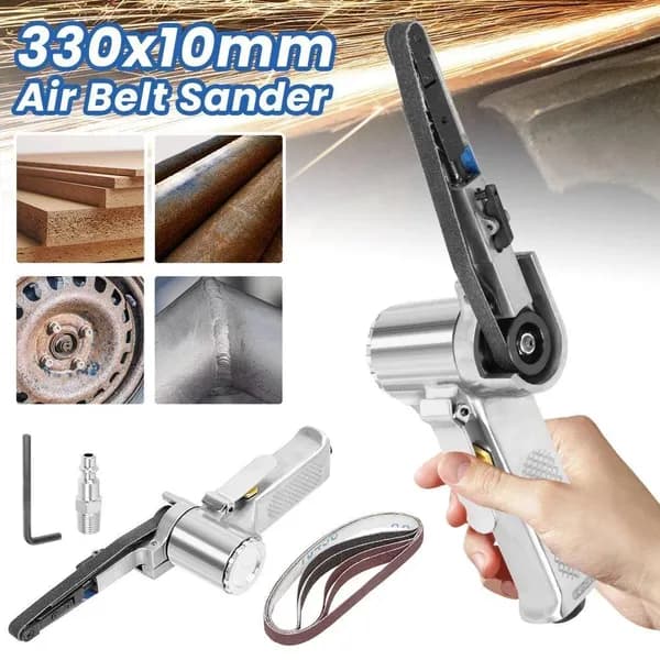 10mm Pneumatic Belt Sander, Lightweight Handheld Air Powered Grinder Polisher With 5 Sanding Belts