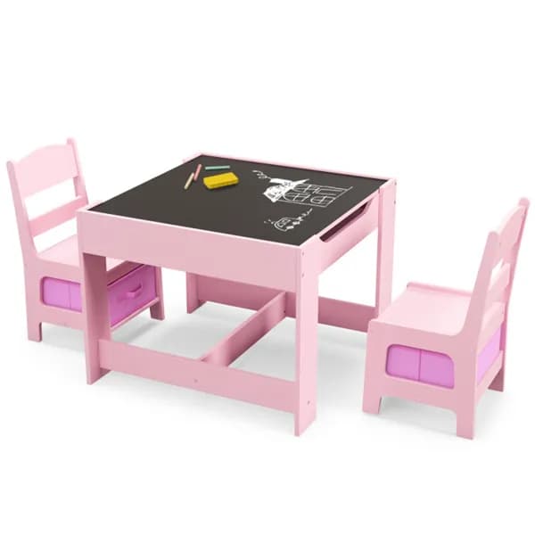 2-in-1 Kids Activity Table And Chairs Set, Double-sided Whiteboard & Blackboard, With Hidden Storage, Certified Non-toxic Mdf, Perfect Gift For 3-7 Years Old (pink
