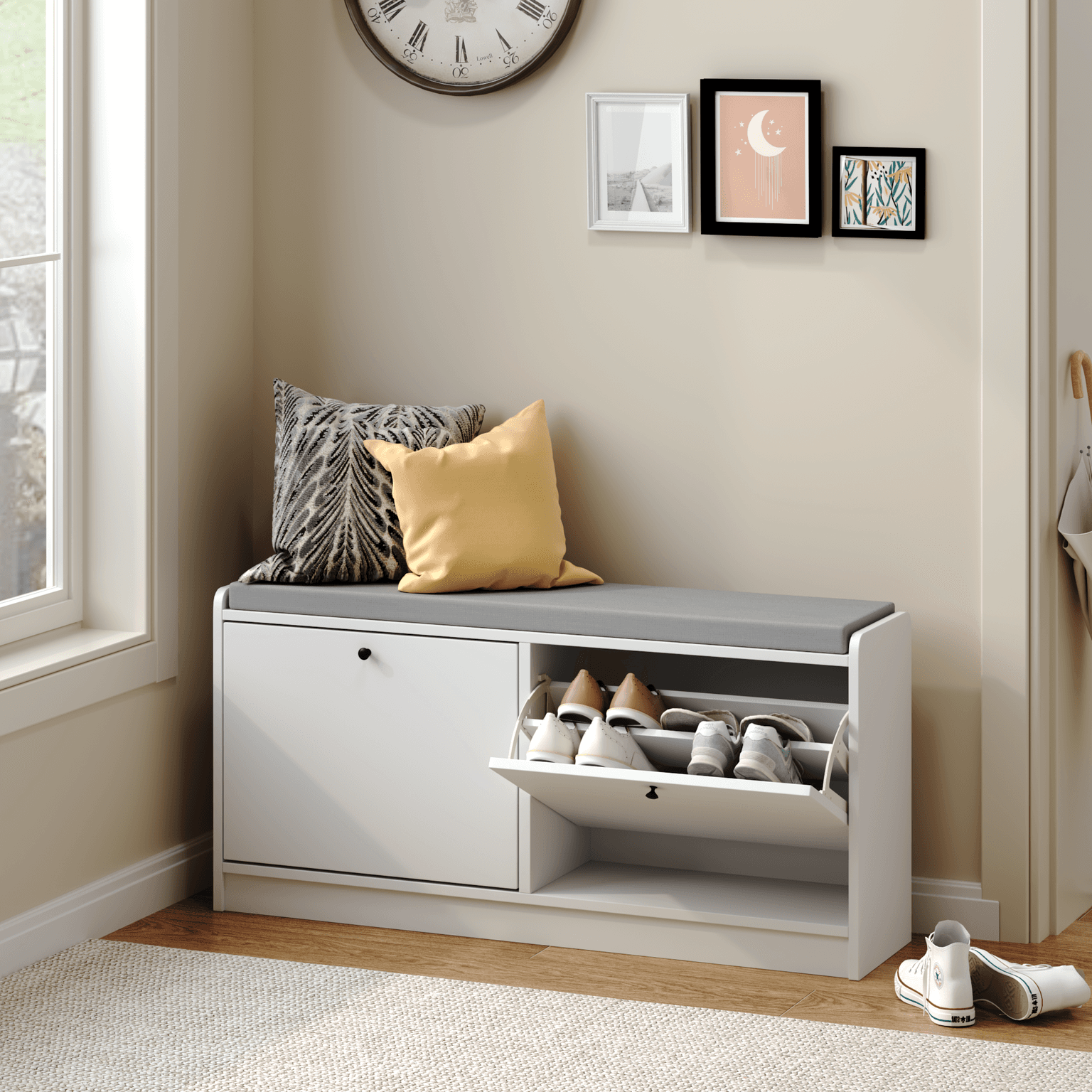 Shoe Storage Bench Entryway Bench With Storage, Shoe Bench Shoe Cabinet Storage For Entryway, Shoe Rack Bench Shoe Organizer Cabinet With Cushion For Entrance, Hallway, Living Room, Bedroom