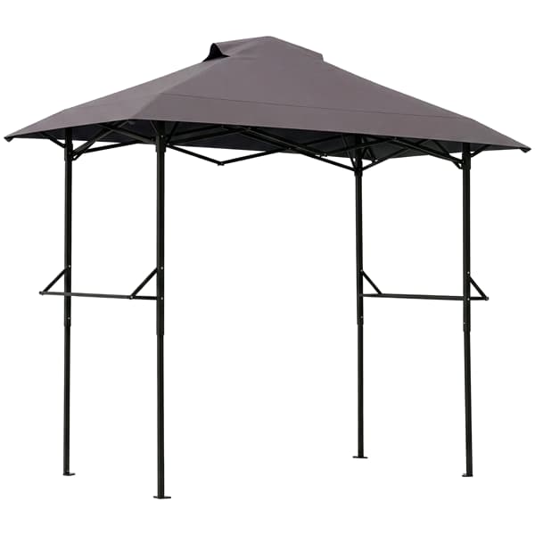 5x8FT Grill Gazebo, Dark Gray Polyester Canopy With Air Vent, Black Powder Coated Folding Awning Frame, Dual Mesh Trays & Carry Bag