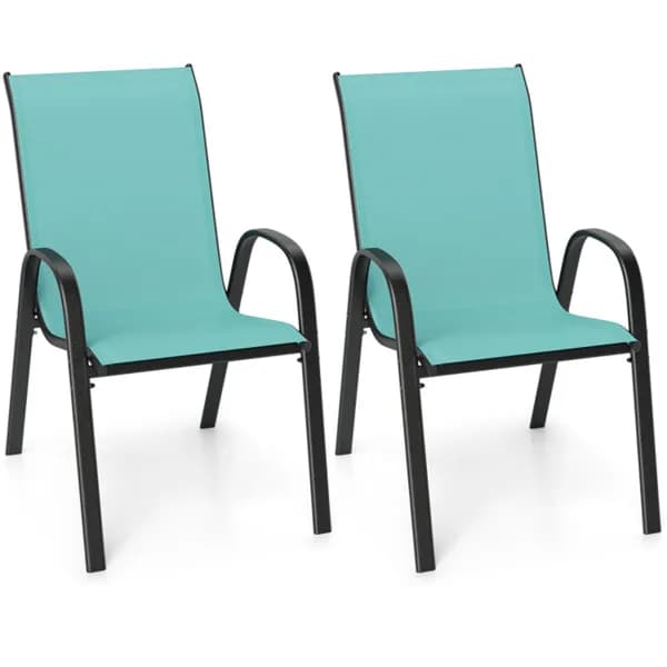 Turquoise 2 Pack Stackable Patio Dining Chairs, Ergonomic Steel Frame Breathable Fabric Outdoor Chairs 330 Lbs Capacity