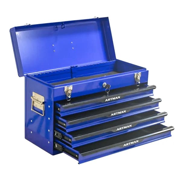 20-inch Steel Portable Tool Box With Drawers - Tool Storage Box Organizer With Metal Lock Closure Device - Powder-coated Tool Storage Cabinet (blue