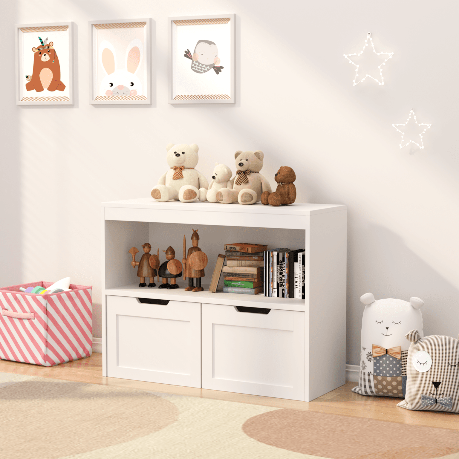 Book Organizer, Toy Storage Cabinet Organizer, White