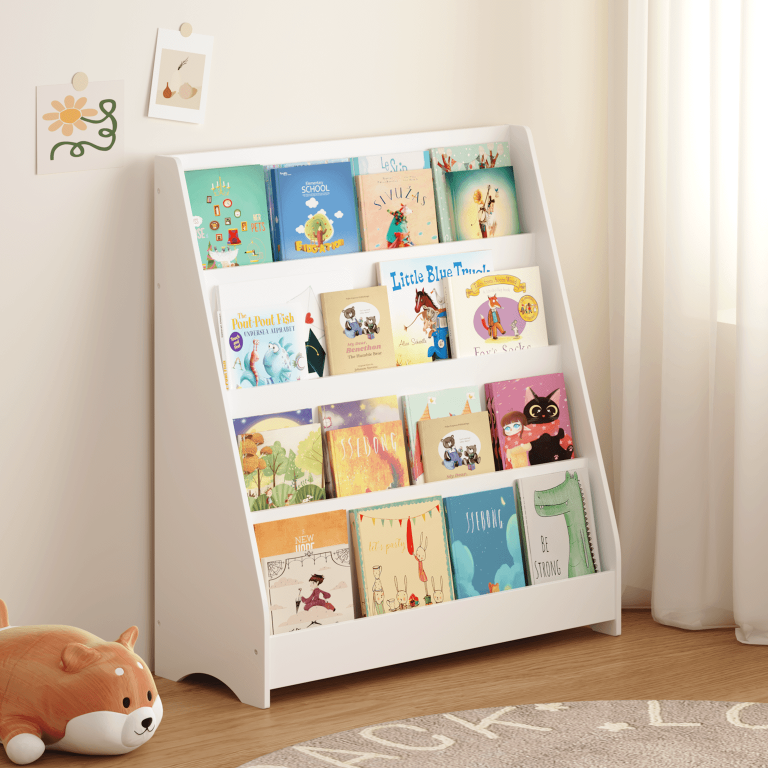 4-tier Kids Bookshelf, Toddler Book Display Shelves, Helps Keep Bedrooms, Playrooms, And Classrooms Organized,white