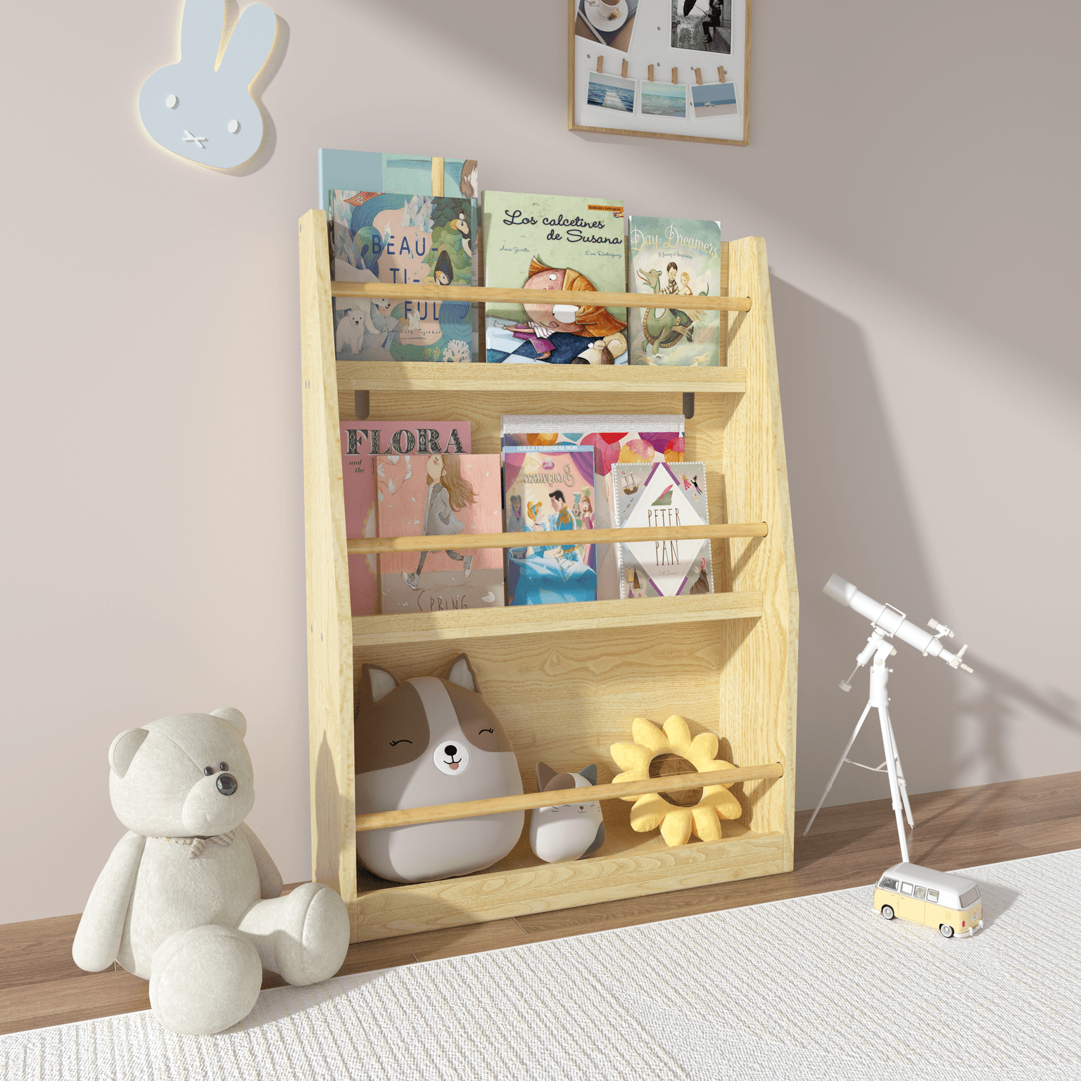 3 Tier Kids Book Shelf,Kids Book Rack, Helps Keep Bedrooms, Playrooms, And Classrooms Organized, Natural