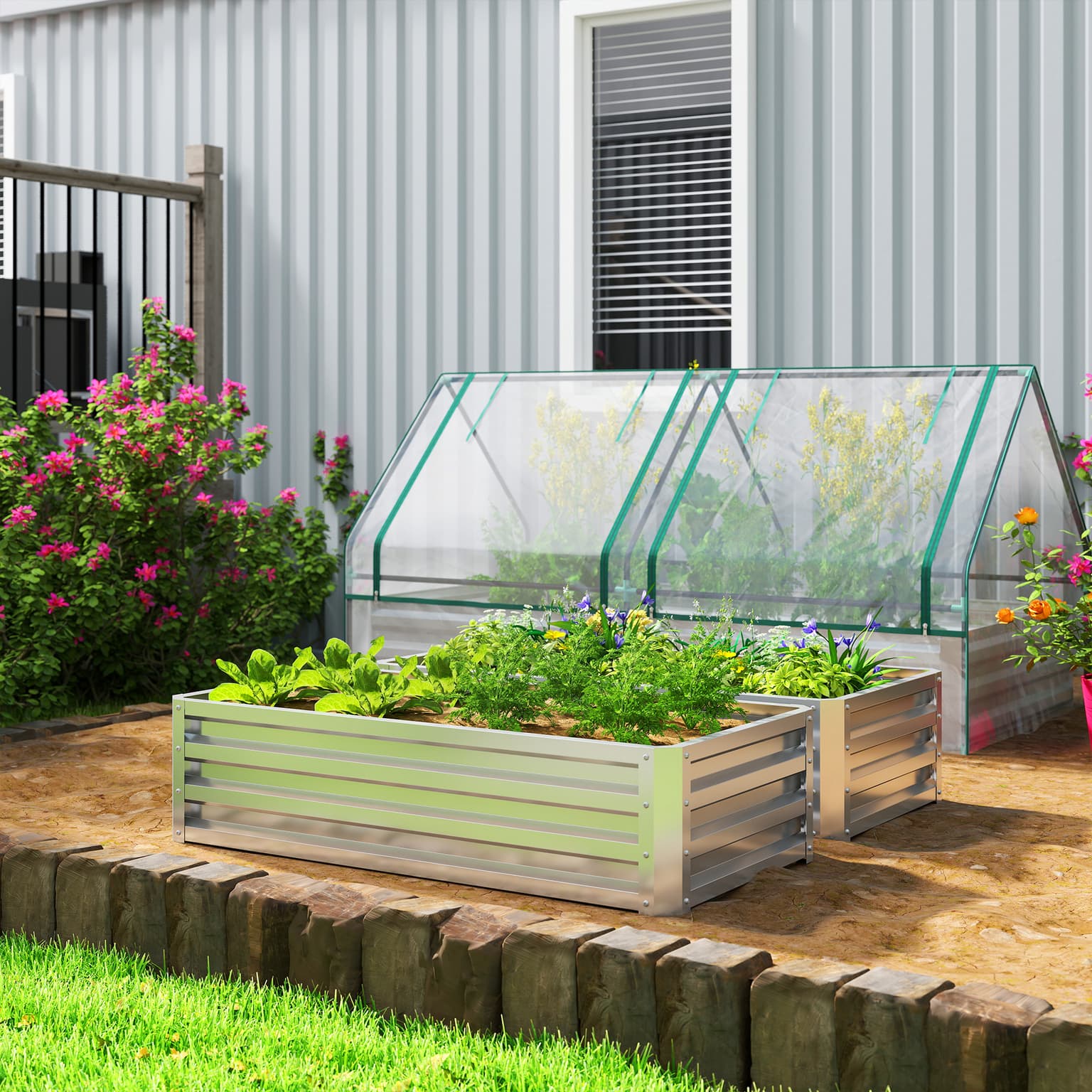 Galvanized Raised Garden Bed, 4' X 2' X 1' Metal Planter Box, For Growing Vegetables, Flowers, Herbs, Succulents, Silver