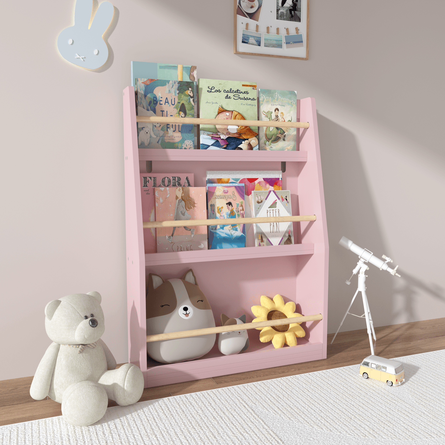 3 Tier Kids Book Shelf,Kids Book Rack, Helps Keep Bedrooms, Playrooms, And Classrooms Organized,Pink