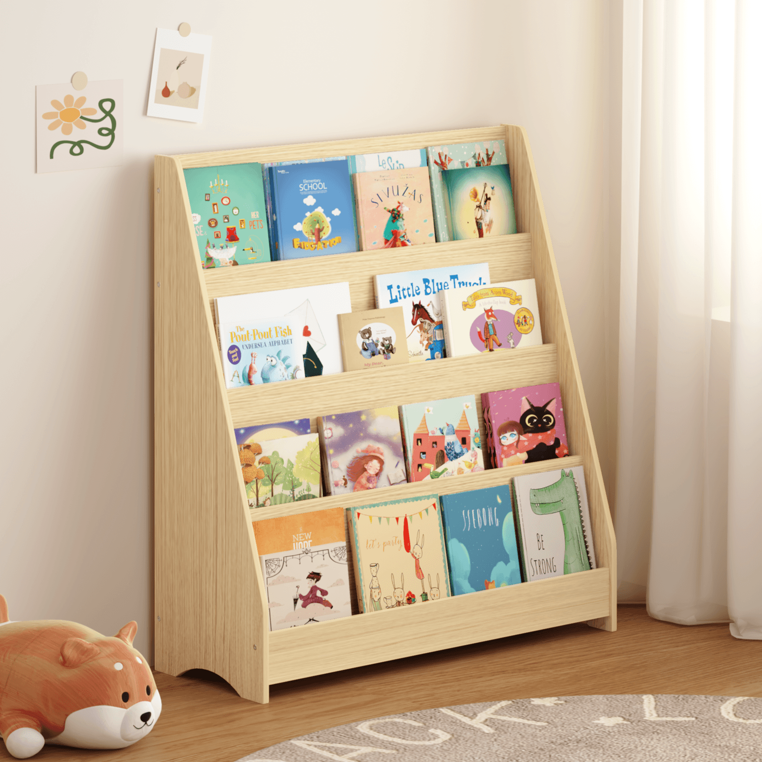 4-tier Kids Bookshelf, Toddler Book Display Shelves, Helps Keep Bedrooms, Playrooms, And Classrooms Organized,natural