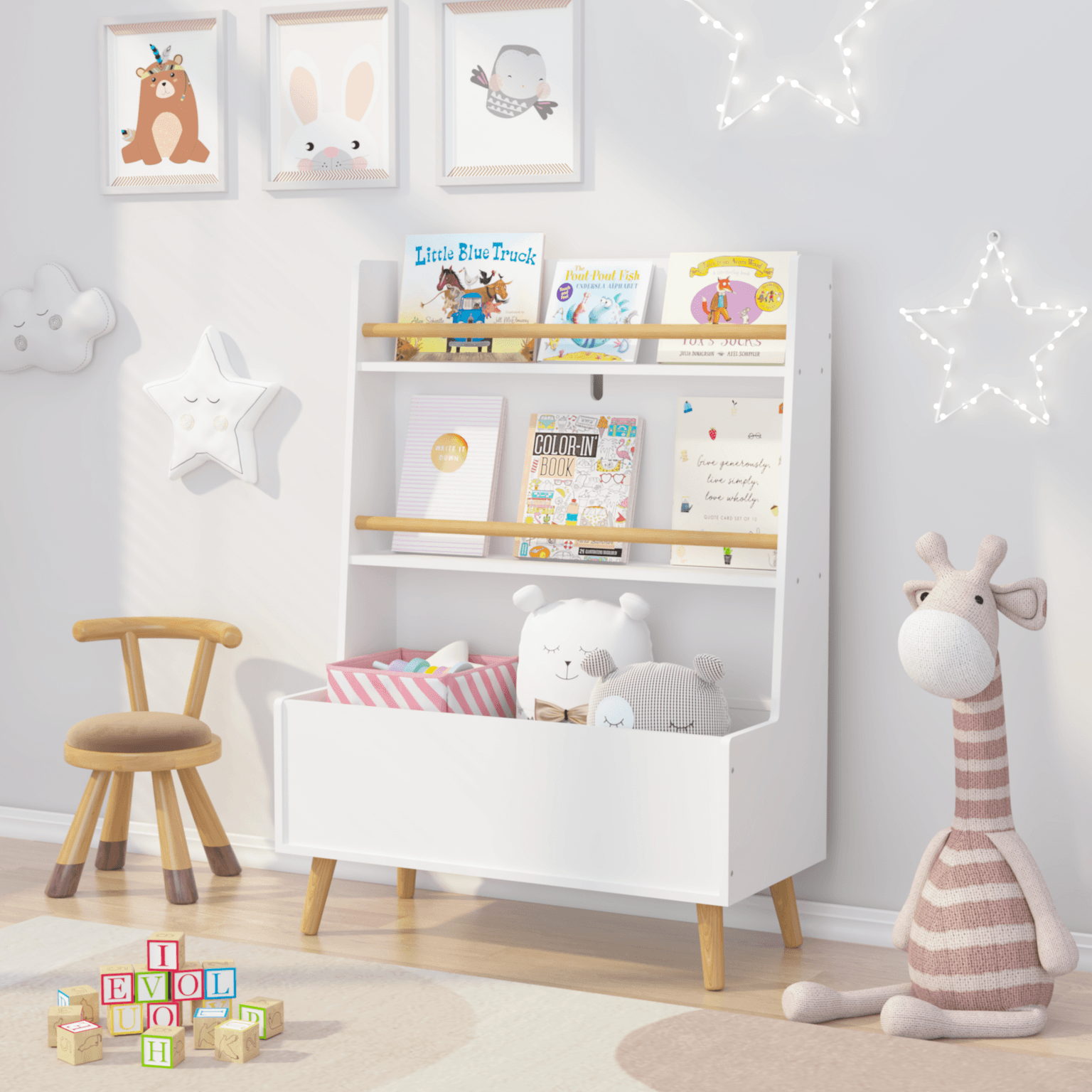 Kids Bookshelf, Book And Magazine  Rack, Book Organizer, Toy Storage Cabinet Organizer, White