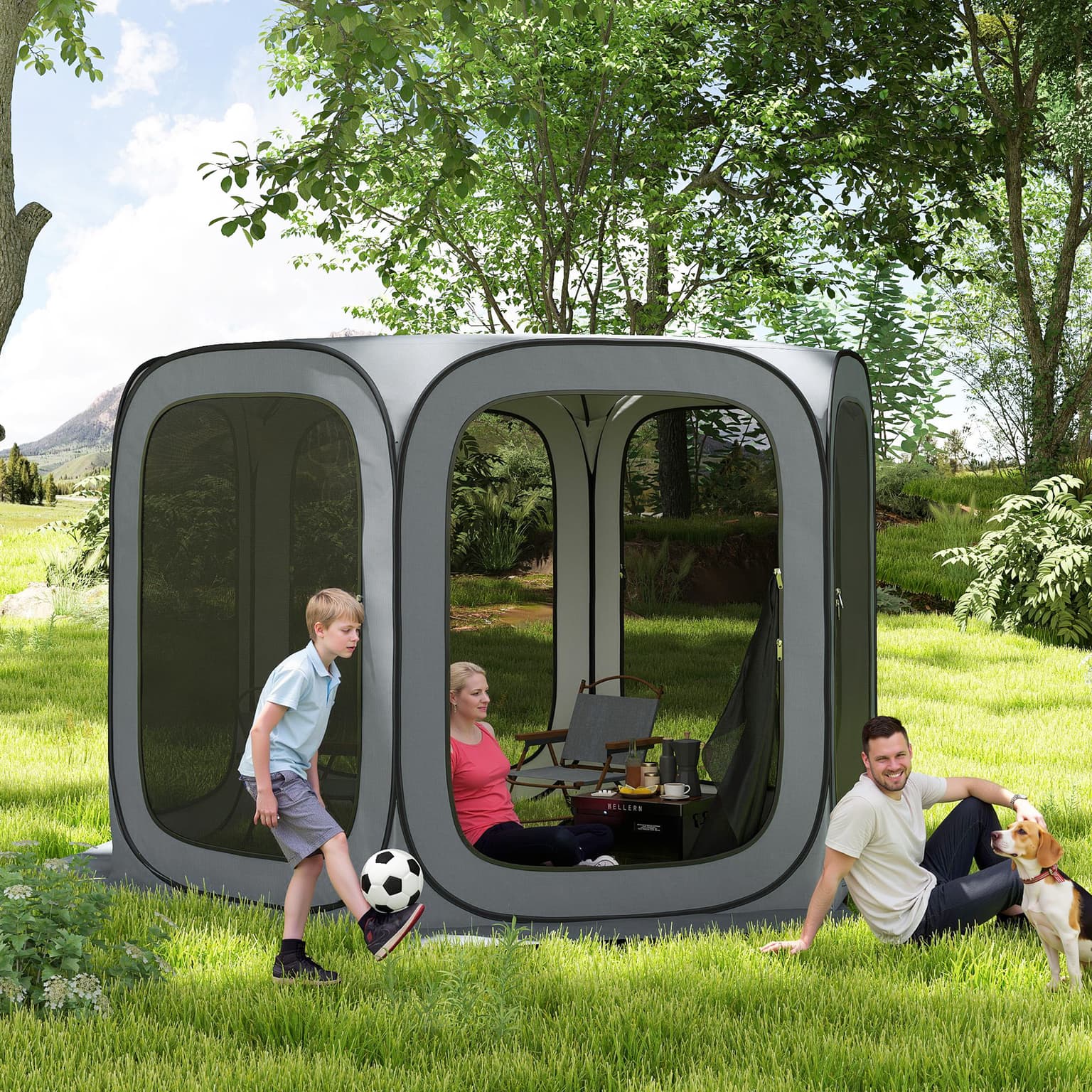 11 X 11ft Pop Up Screen Tent, Upf50+ Portable Camping Gazebo Screen House With Carry Bag, Dark Gray