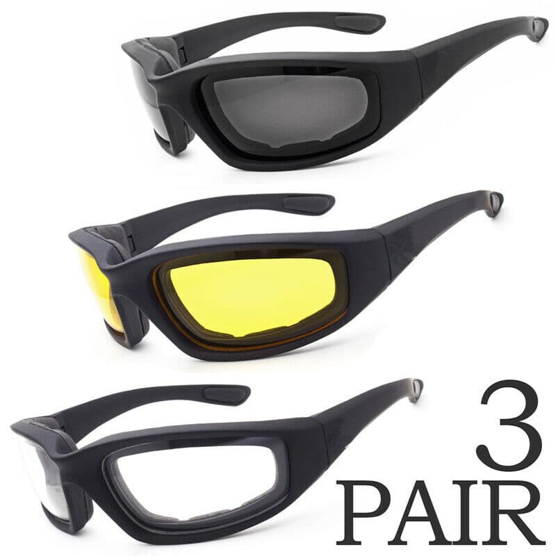 3 Pair Motorcycle Sports Padded Biker Riding Glasses Wind Resistant Sunglasses