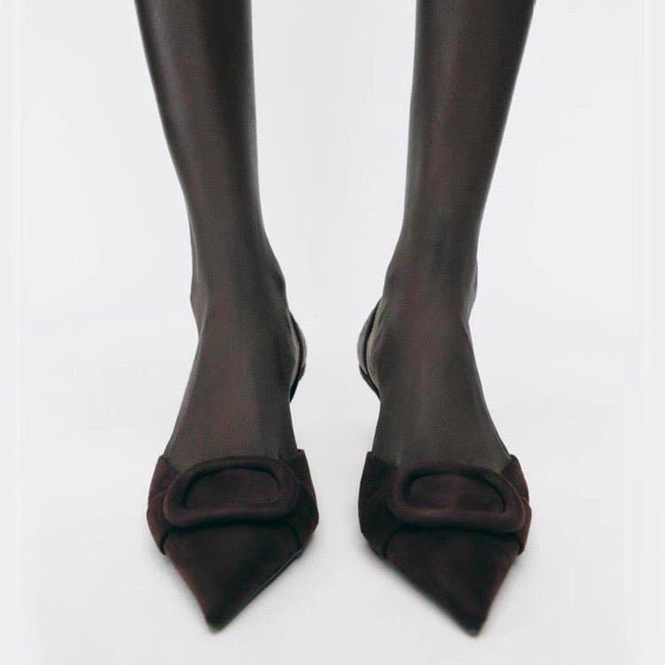 2026 Spring New Arrival Women's Square Buckle Pointed Toe High Heels, Closed Toe Backless Mules Sandals In Brown