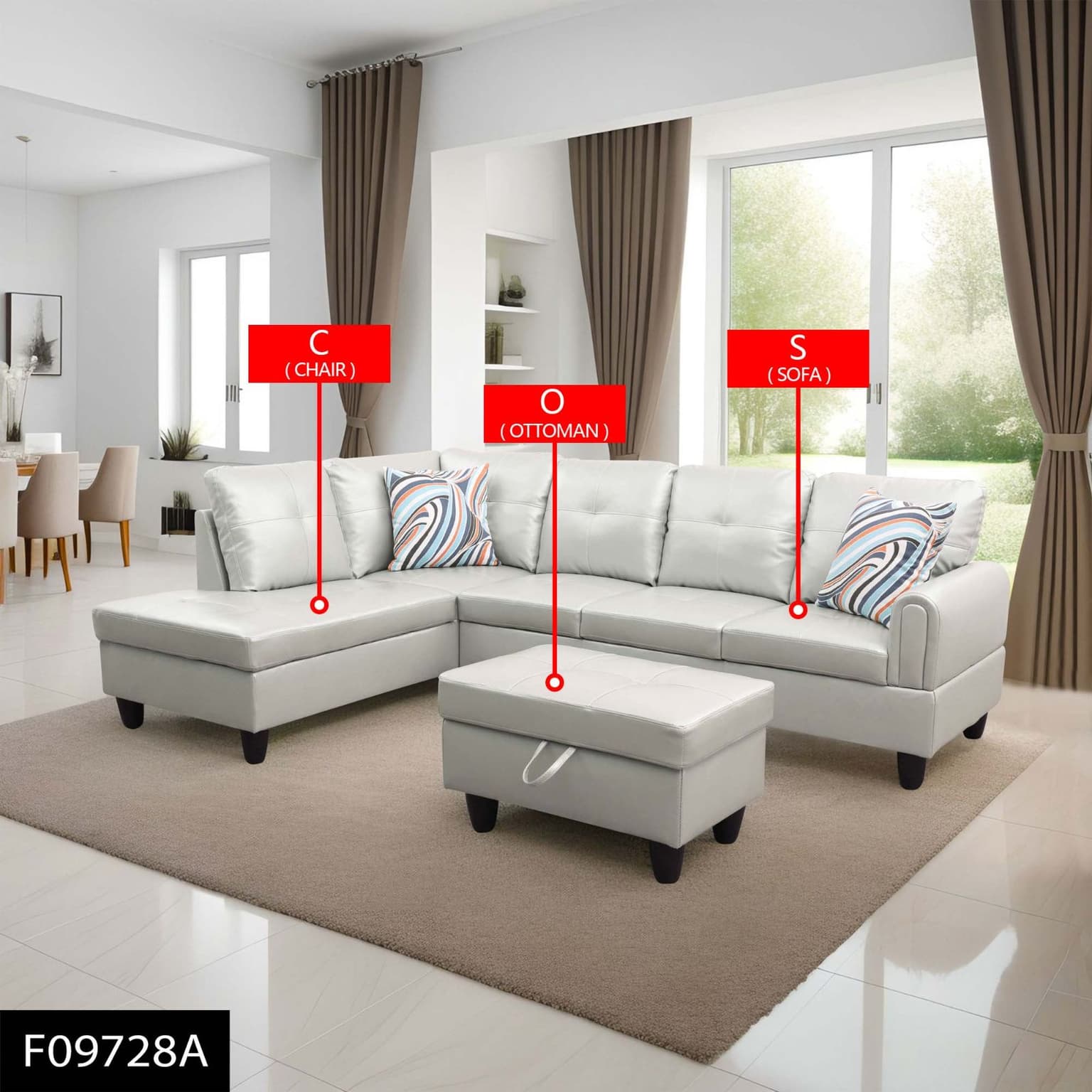 Pickup Only--silver Green Faux Leather 3-piece Living Room Sofa Set