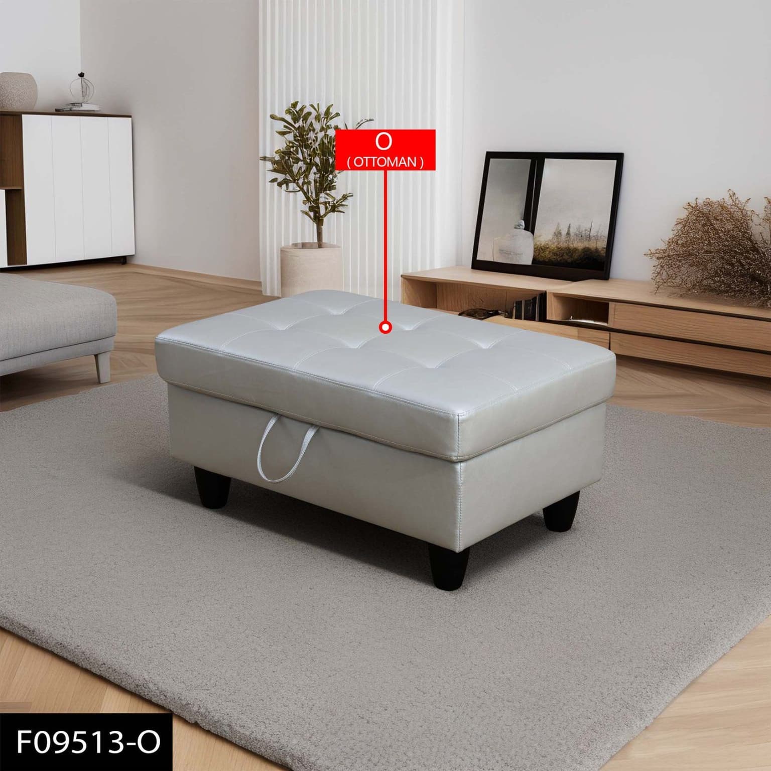Pickup Only--silver Grey Semi Pu Synthetic Leather Storage Ottoman