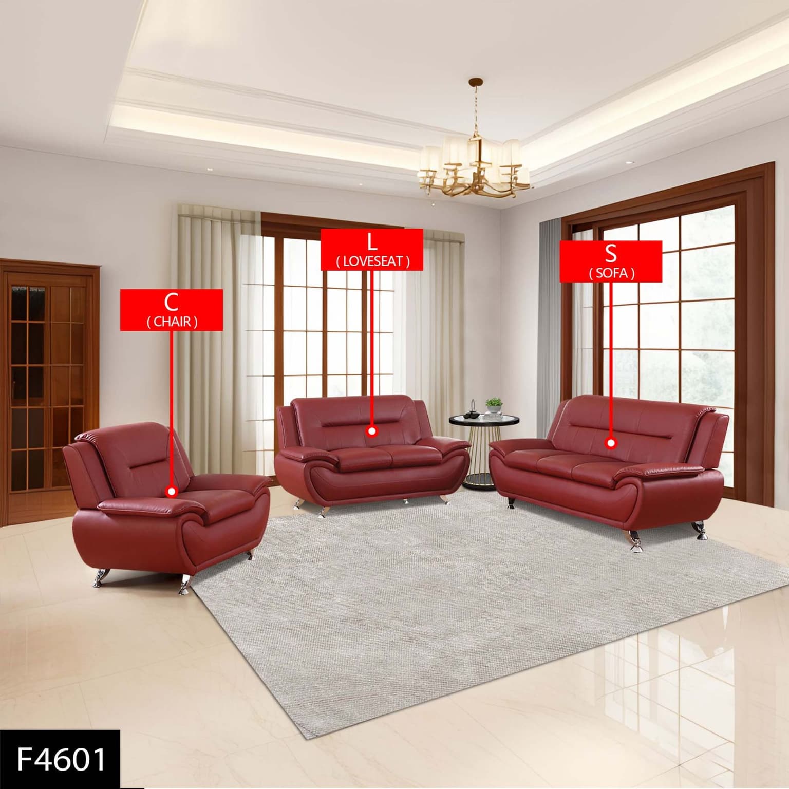 Pickup Only--red Faux Leather 3-piece Couch Living Room Sofa Set