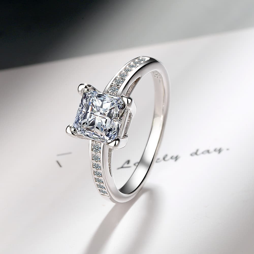 Simple Four-prong Square Zircon Ring, Princess Cut Engagement Ring, Fashion Jewelry For Cross-border