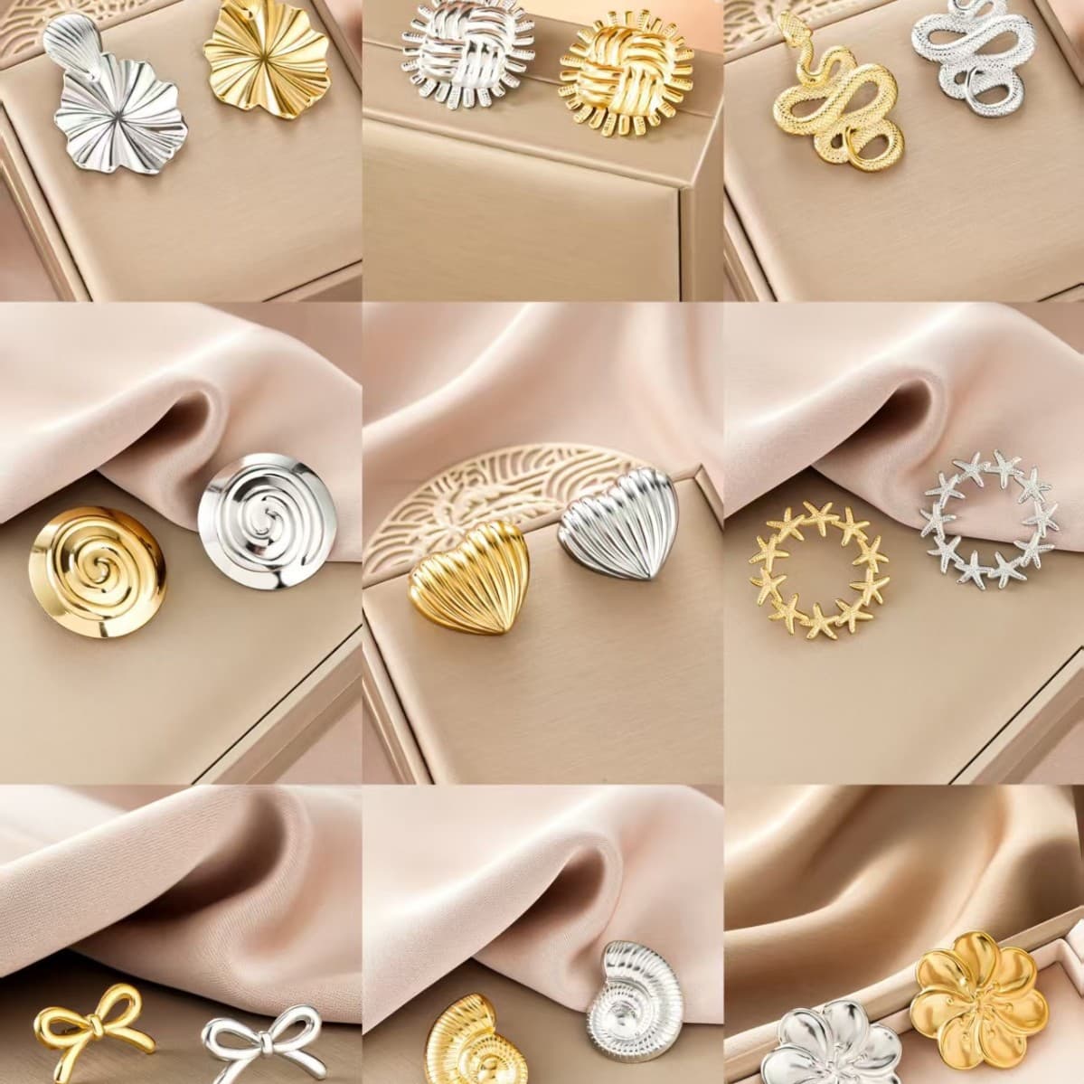 Oval Stainless Steel Earrings, Trendy Geometric Heart Texture, 18k Gold Plated Ear Studs, Titanium Steel