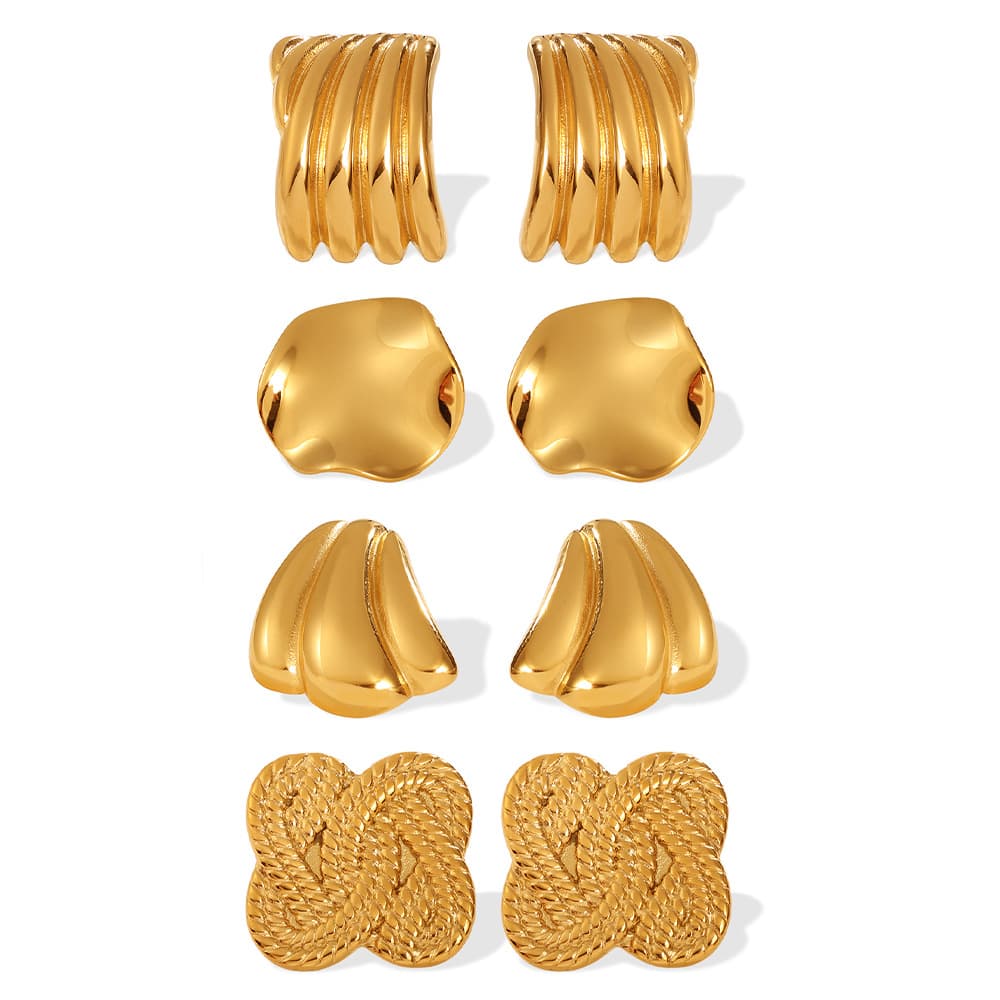 Vintage Woven Texture Four Leaf Clover Stud Earrings - 3d Stereo Design, Delicate & Luxurious Finish