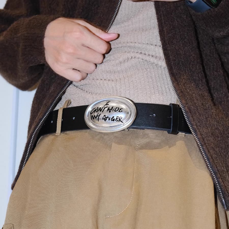 Graffiti-style Distressed Leather Belt