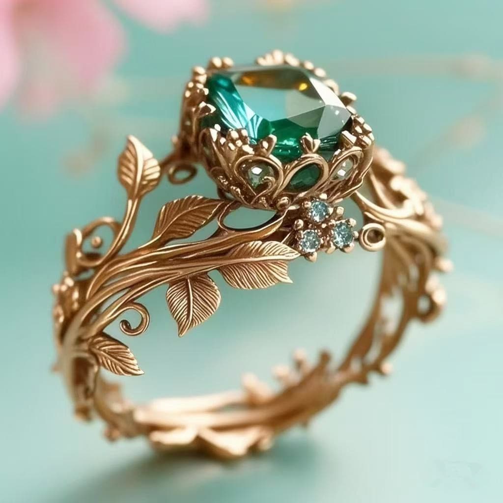 Selling Totem Ring, Vintage Alloy Inlaid Green Crystal Finger Ring