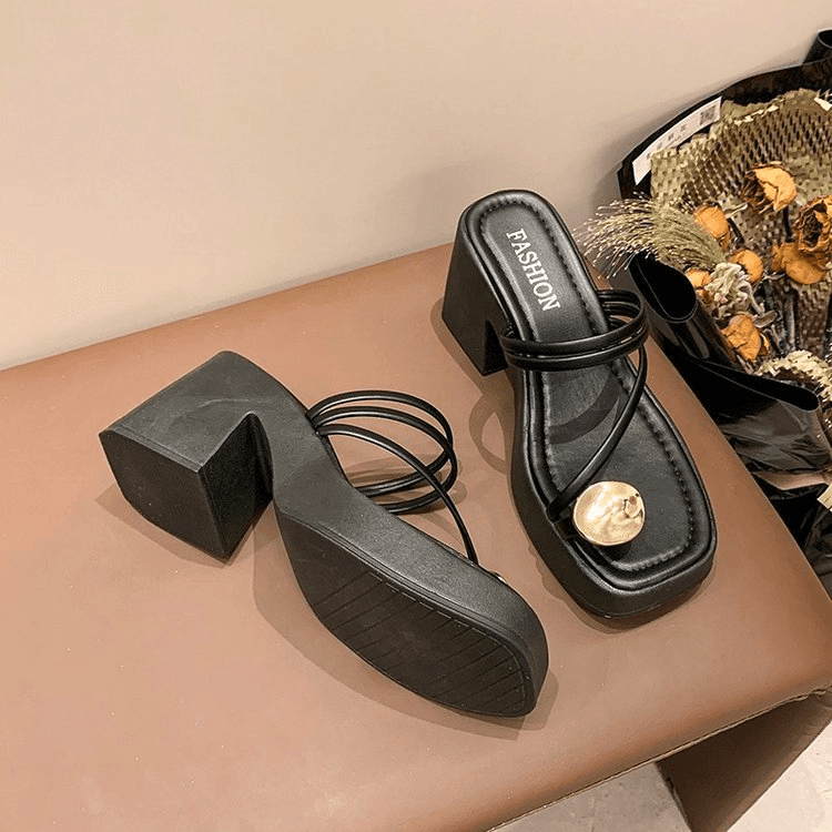 2025 New Summer Women's Toe Ring Heeled Sandals, Fashion Open Toe Slip-on Slides, Elegant High Heel Sandals For Dresses, Casual Versatile Outdoor Slides