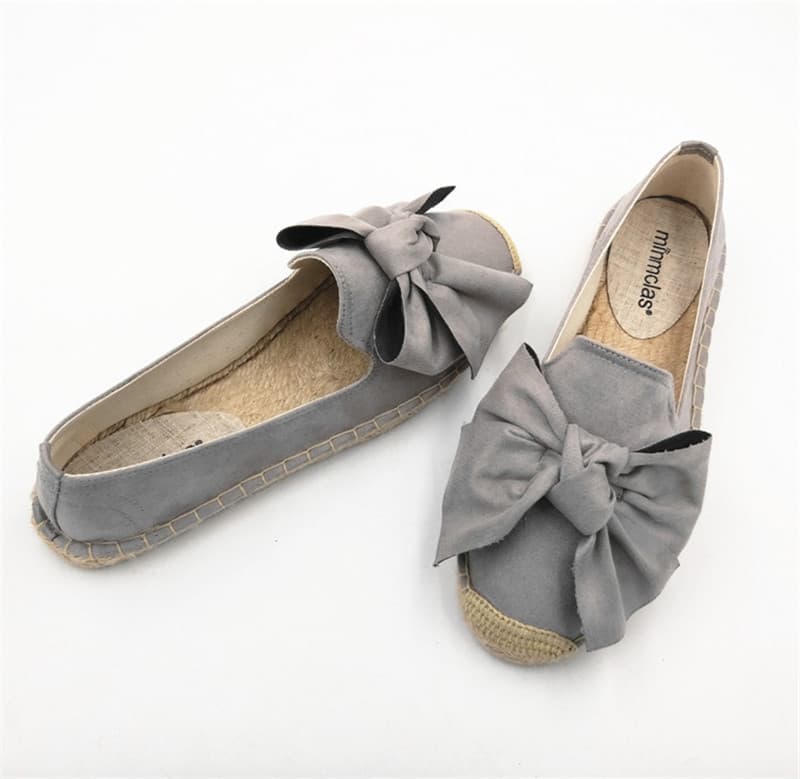 Flat Straw Woven Linen One-step Bow-knot Round-toe Espadrilles Shoes