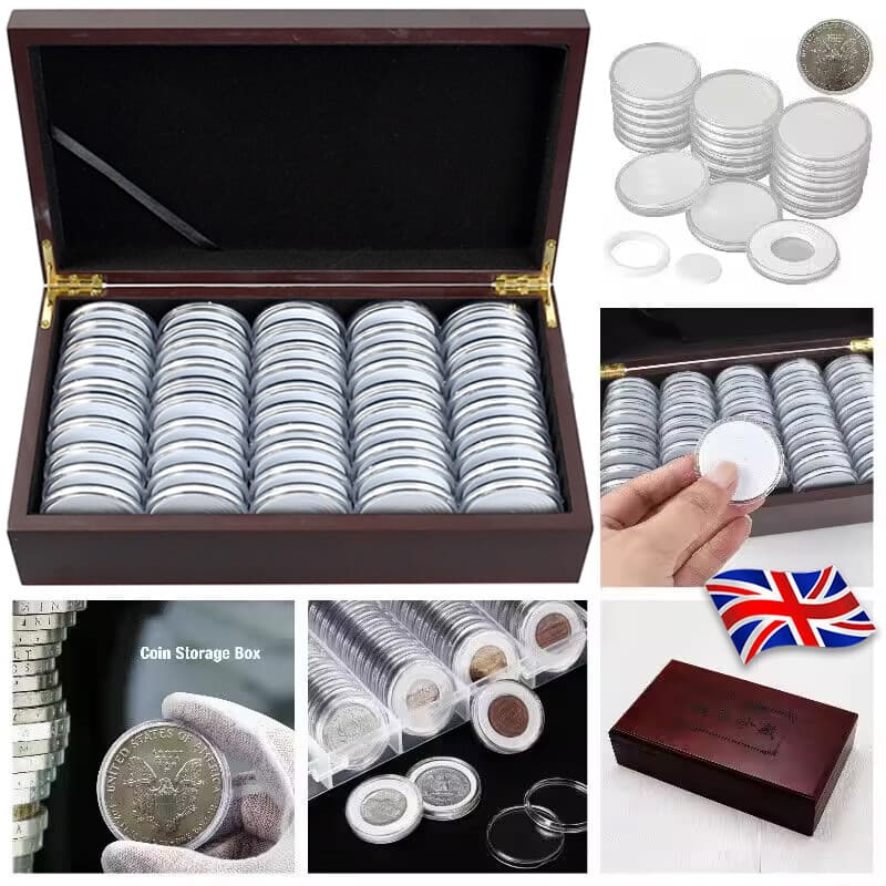 Coin Capsules Storage Box With Wooden Case Holder  Display