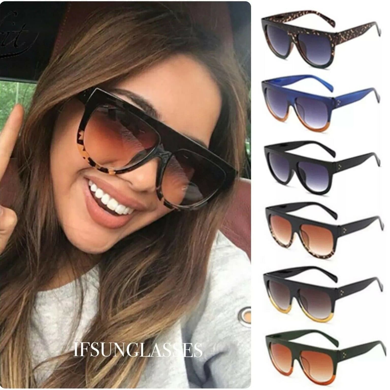 Oversized Black Leopard Womens Ladies Sunglasses Flat Top Shield Luxury Shadow