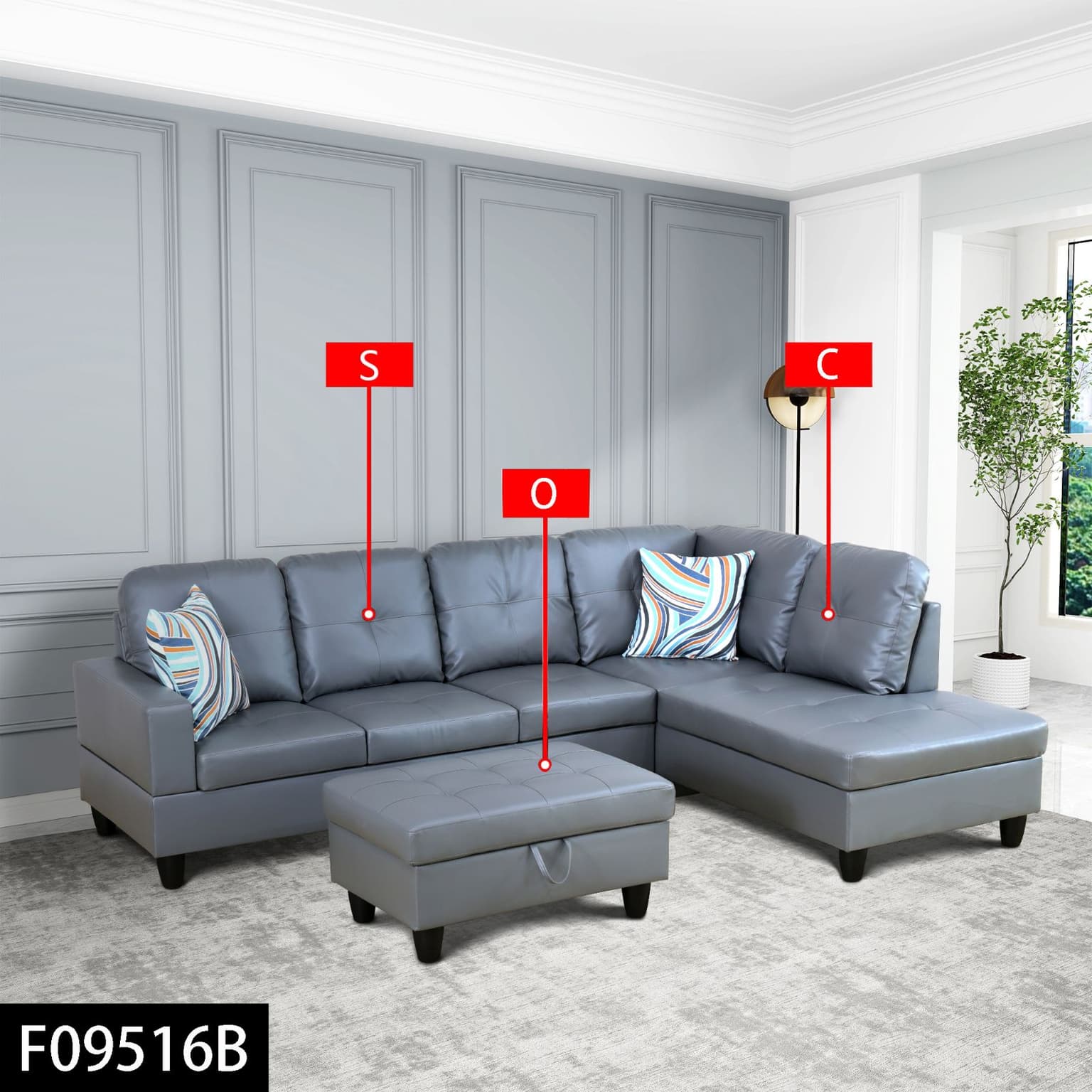 Pickup Only--dark Grey Semi Pu Synthetic Leather 3-piece Couch Living Room Sofa Set