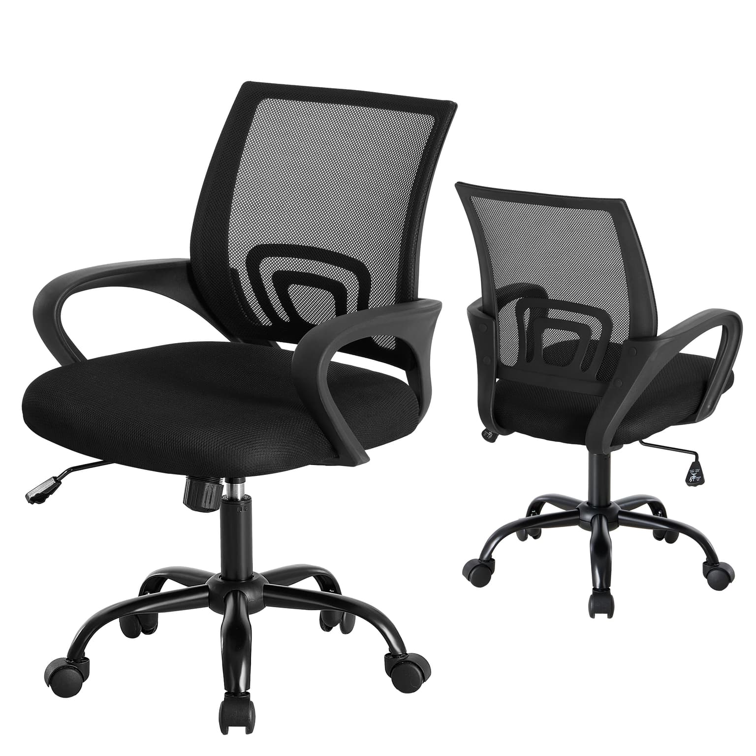 Office Desk And Chair - Equipped With Waist Support And Swivel Mode, Adjustable In Height, With Fixed Armrests, 360  Rotatable, 2 Sets