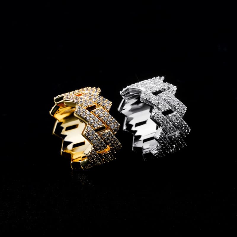 Hip Hop Ring 14mm Rhombus Cuban Ring, Real Gold Plated, Double Row Zircon Ring