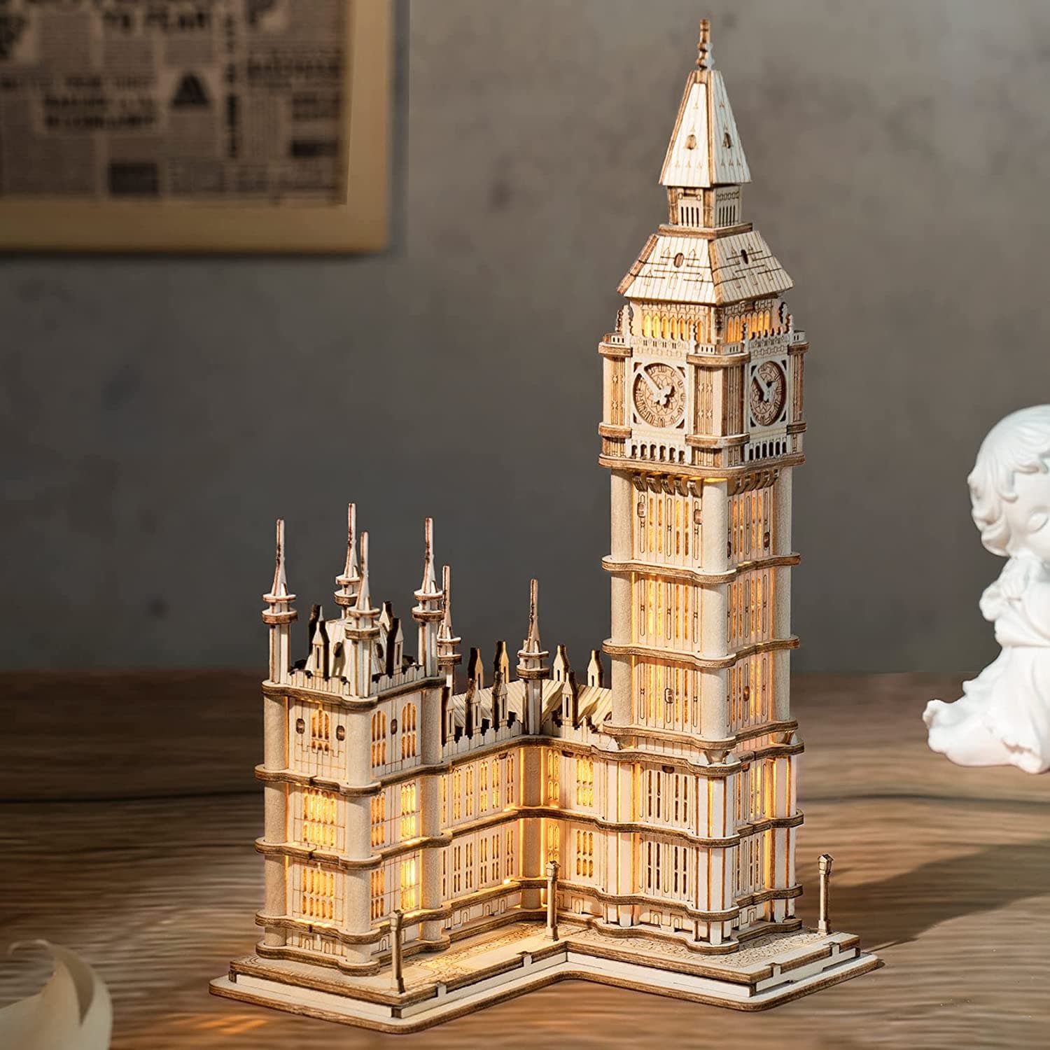 Rolife Big Ben 3d Wooden Puzzle - 220-piece London Architecture Model Set, Diy Collectible Building Toy For Teens And Adults, Unique Desktop Decoration