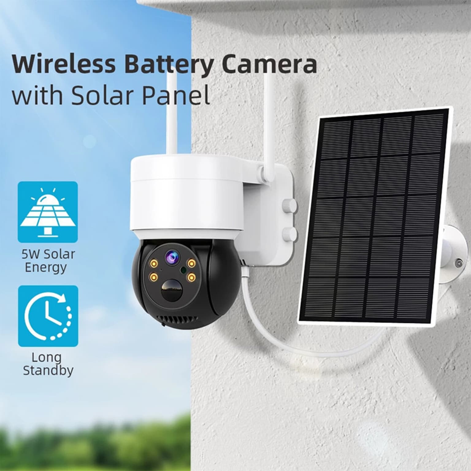 360 Wireless Security Camera PTZ WiFi IP Solar Powered Energy CCTV Outdoor Home