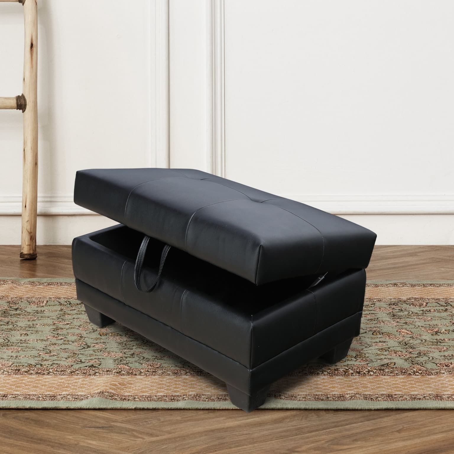 Pickup Only--Black Semi PU Synthetic Leather 3-Piece Couch Living Room Sofa Set