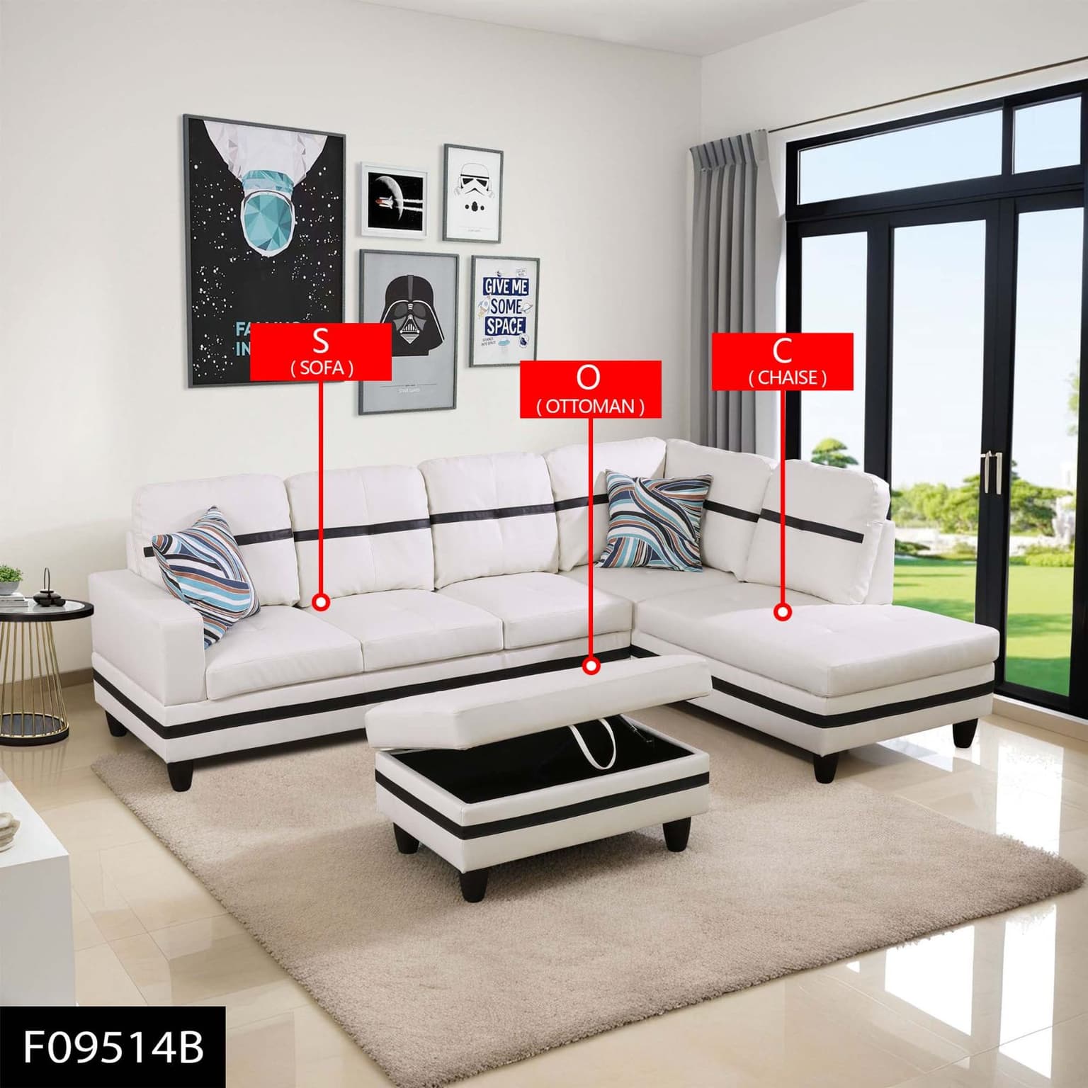 Pickup Only---white And Black Semi Pu Synthetic Leather 3-piece Couch Living Room Sofa Set