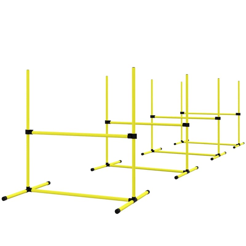 Dog Agility Set With Adjustable Height Bars, Carry Bag, Displacing Top Bar, Yellow Yellow