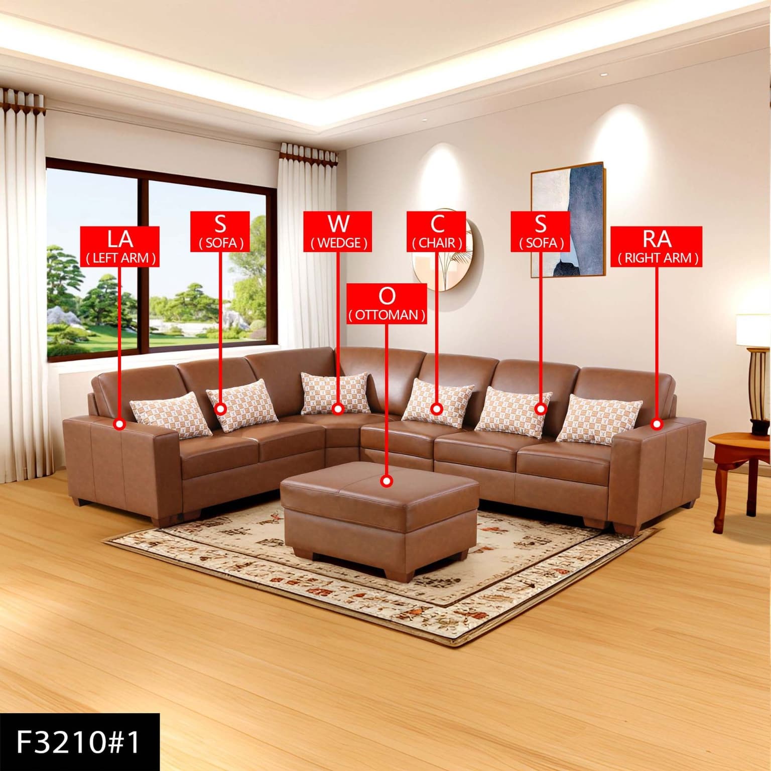 Pickup Only----brown Genuine Cow Leather 6-piece Living Room Sofa Set