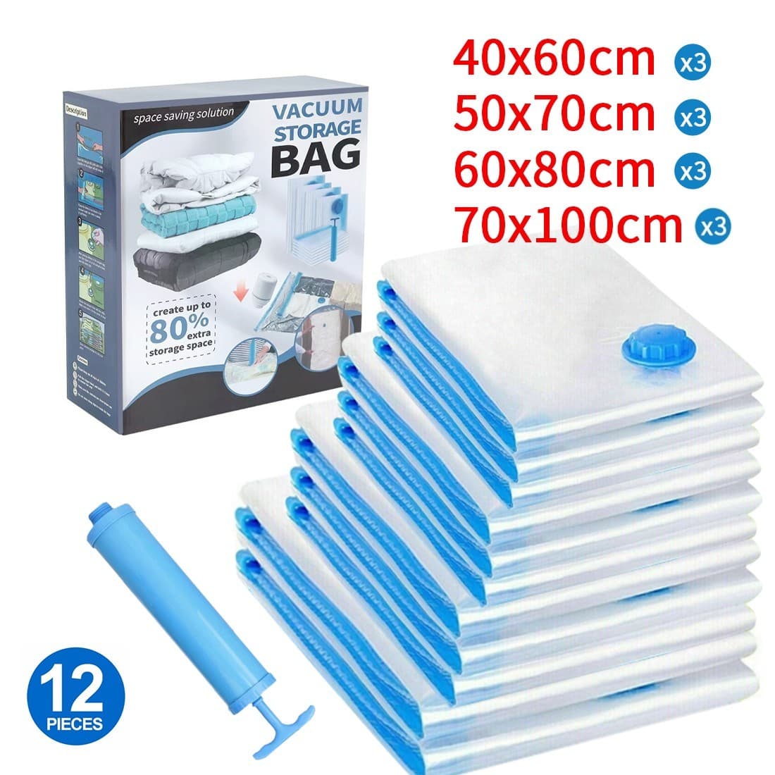 12x Strong Vacuum Storage Bags Vac Space Saving Compressed Bag Vaccum Pack Saver