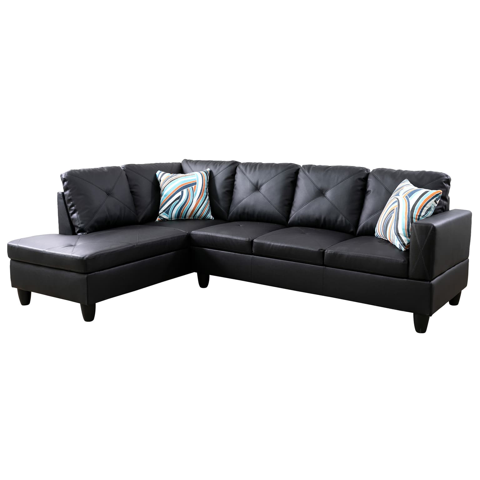 Pickup Only-black Faux Leather 3-piece Couch Living Room Sofa Set