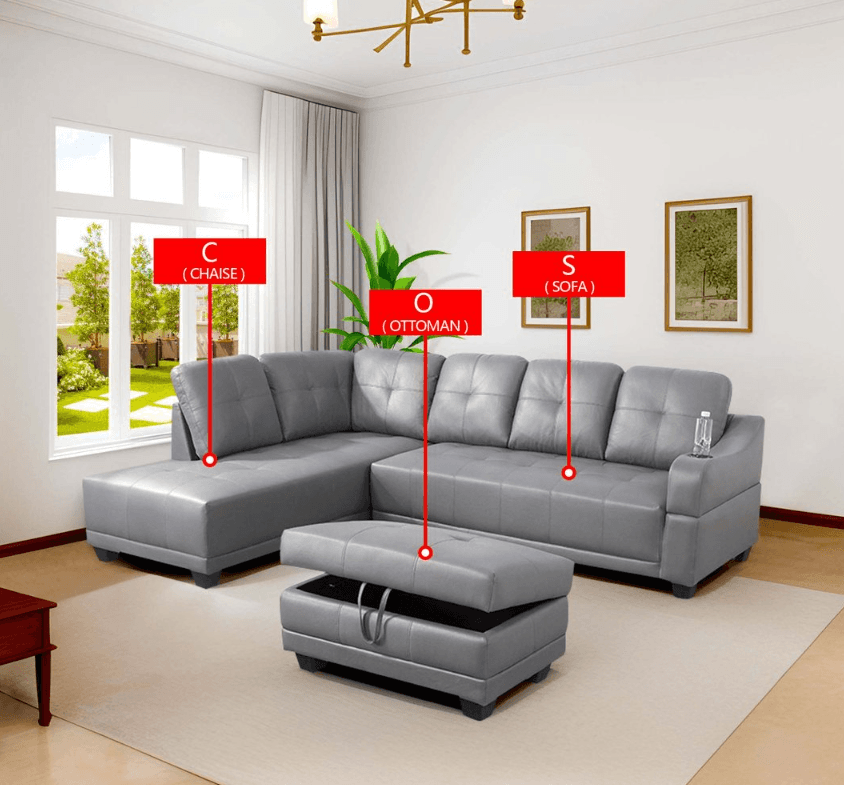 Pickup Only--grey Semi Pu Synthetic Leather 3-piece Couch Living Room Sofa Set