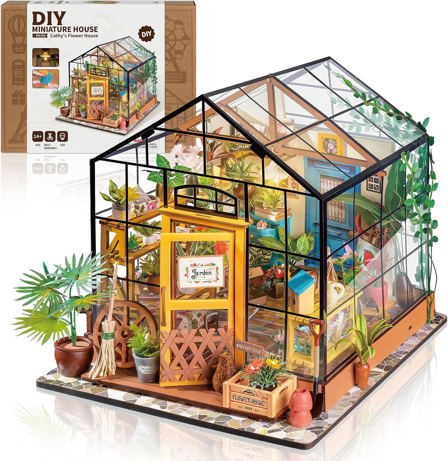 Rolife Diy Mini House Set, Cathy's Flower House, 3d Puzzle Toy With Led Lights, Building Assembly Set