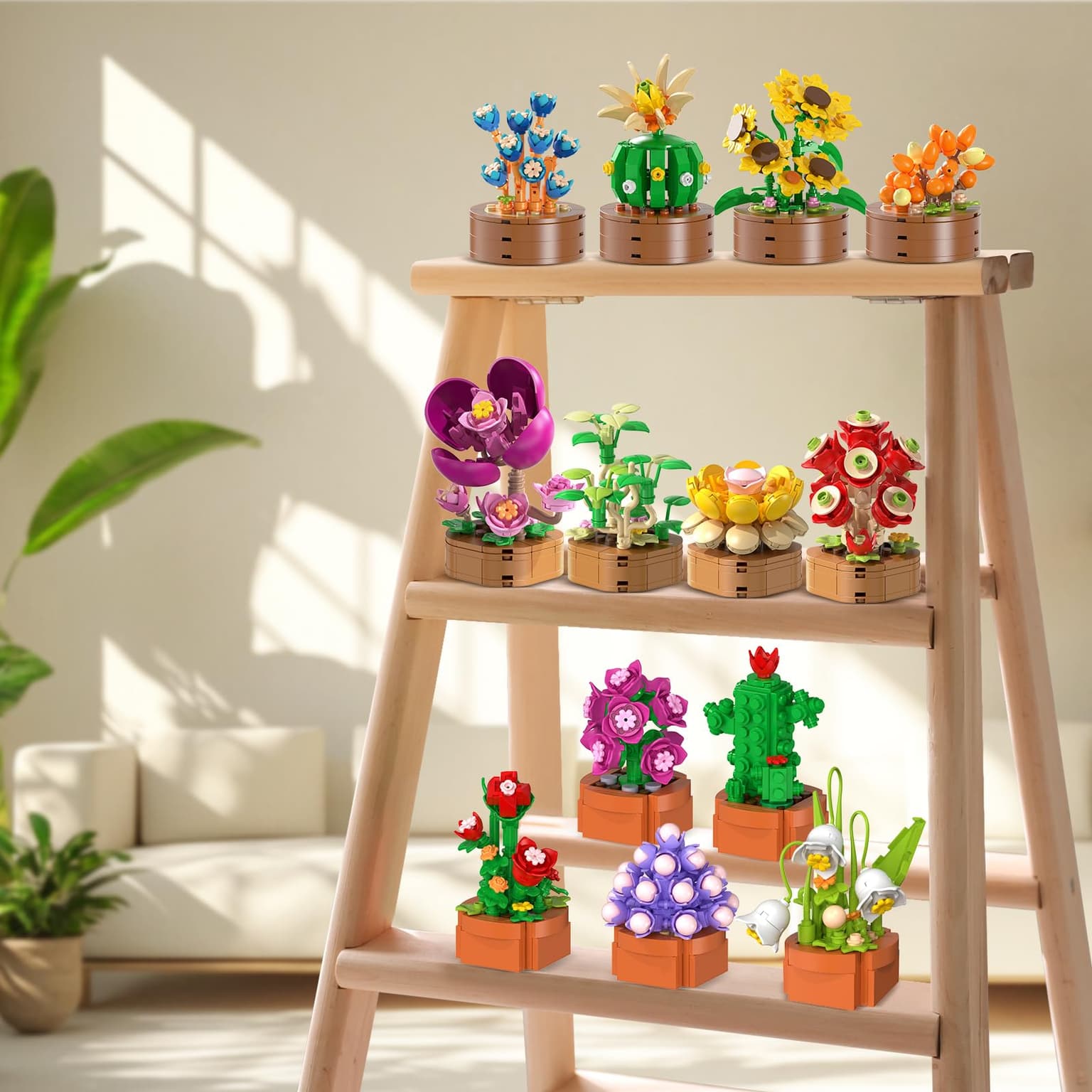 Flowers Plants Mini Building Set-3.6mm Flower Succulents Botanical Block Toy For Home Office Decor, Easter Birthday Gifts For Adults Women Boys Girls
