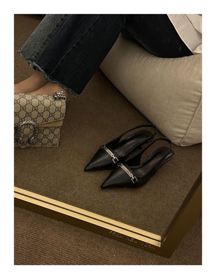 French Style Low Heel Sandals For Women Summer 2025 Spring Black Pointed Toe Kitten Heel Pumps Elegant High Heels