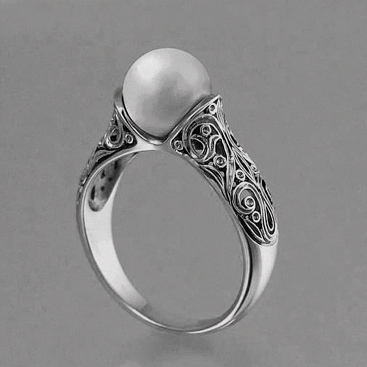 Inlaid Synthetic Pearl Ring Womens Style