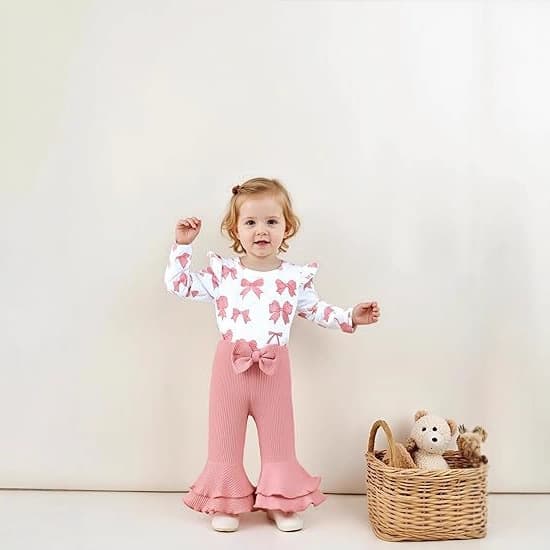 Long-style Romper With Flutter Sleeves Cute Flared Pants Hat And Headband