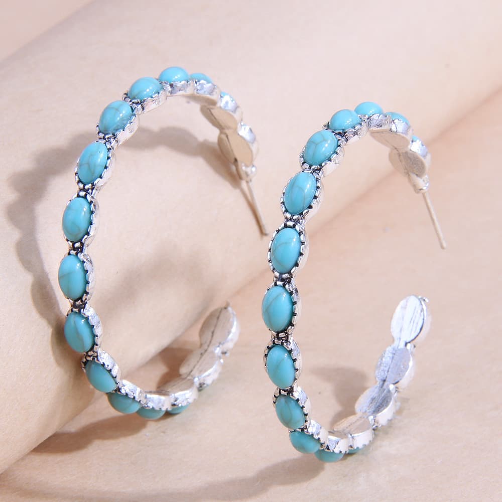 Retro Oval Turquoise Waterdrop-shaped Hollow Earrings